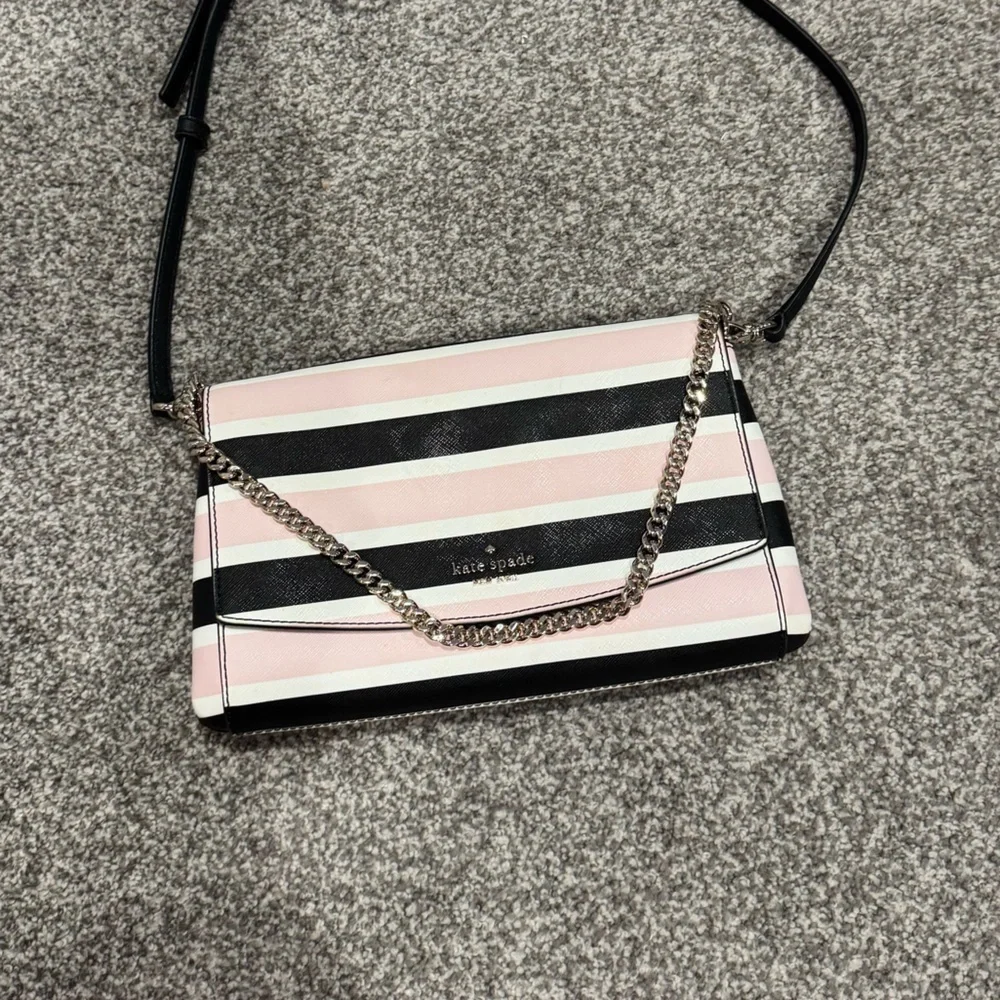 NWOT Kate Spade Pink and Black Striped Crossbody Bag Classic Dressy Preppy Work